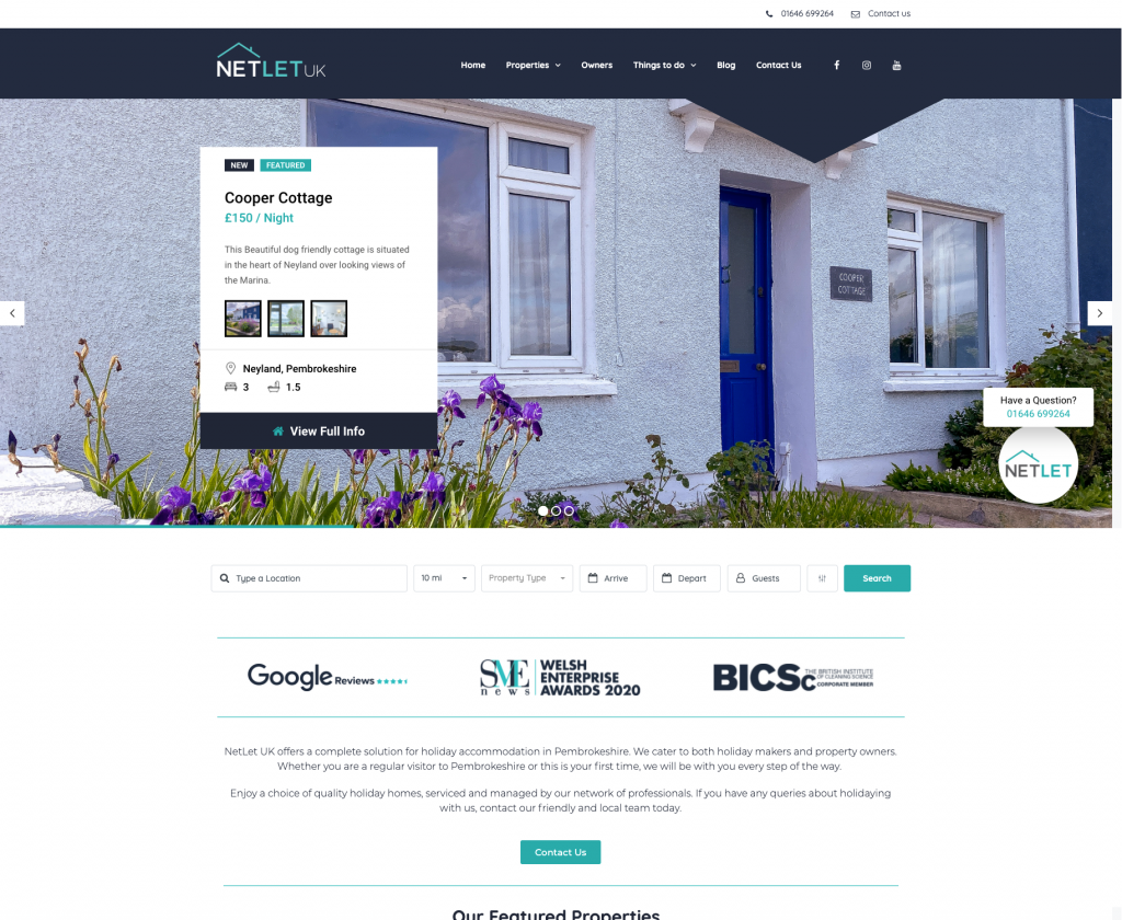 holiday cottages in pembrokeshire website design